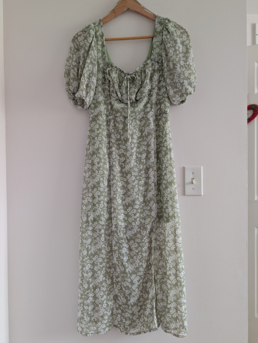Sienna Sky Light Green Floral Midi Dress with Puff Sleeves